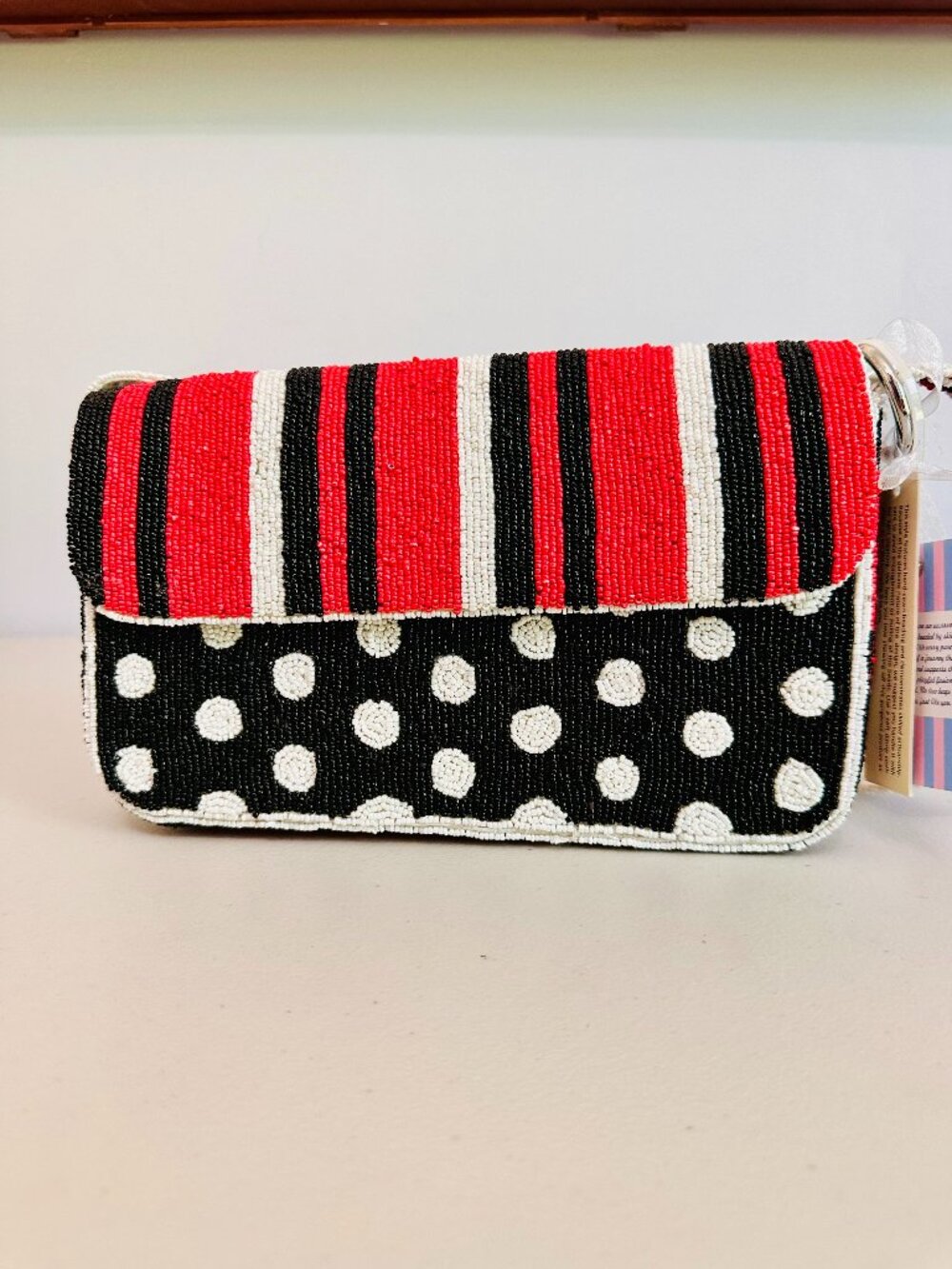 TIKTOK VIRAL HANDCRAFTED IN INDIA RED WHITE BLACK STRIPE POLKA DOTS SHOULDER BAG